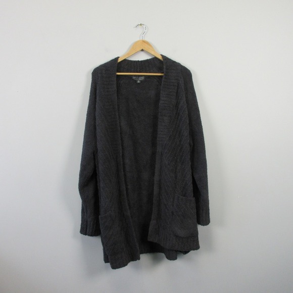 Barefoot Dreams CozyChic Directional Ribbed Cardigan Women 2X Gray Open Soft 840 - Picture 1 of 8